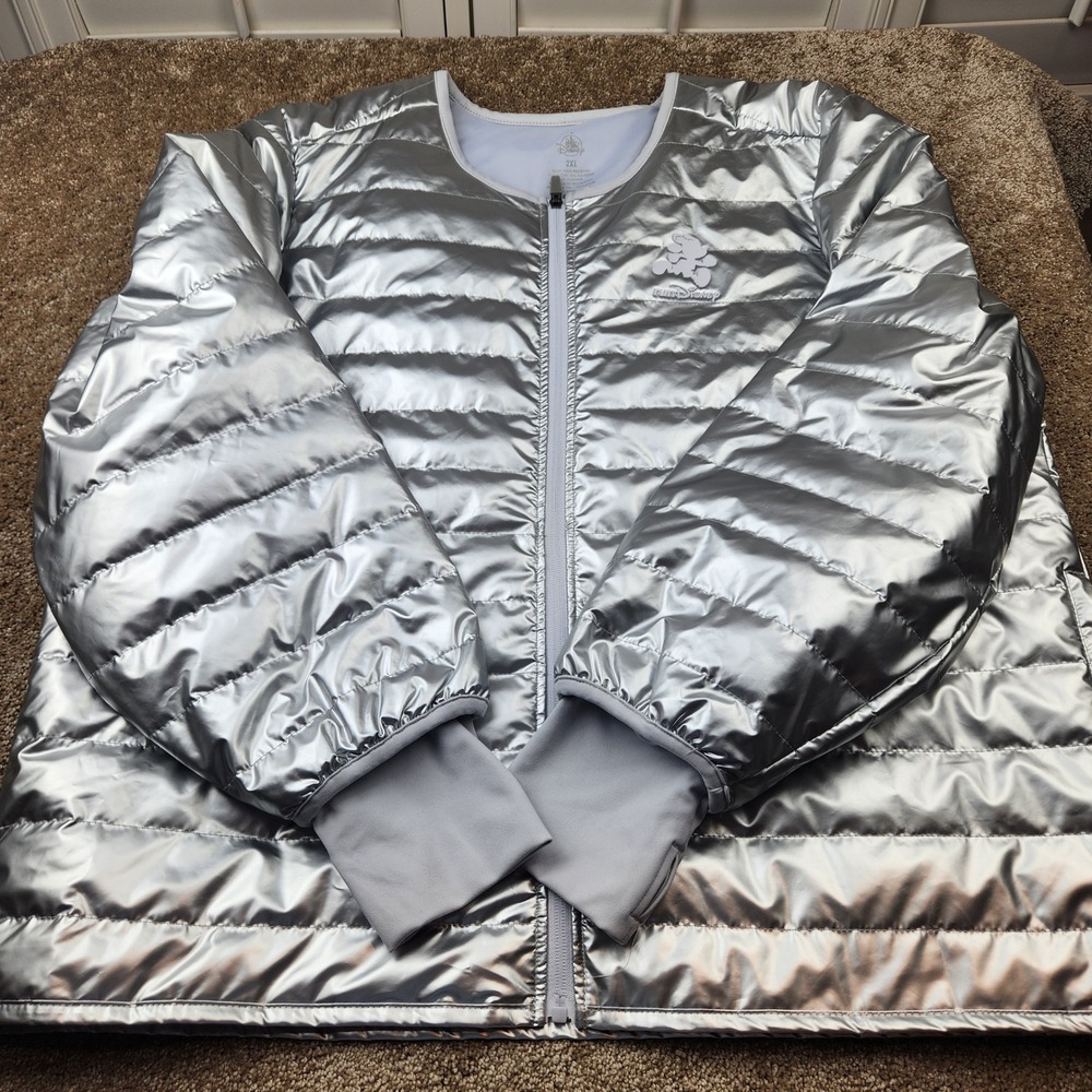 Disney runDisney Silver Metallic Puffer Jacket Mickey Mouse Mens XXL New